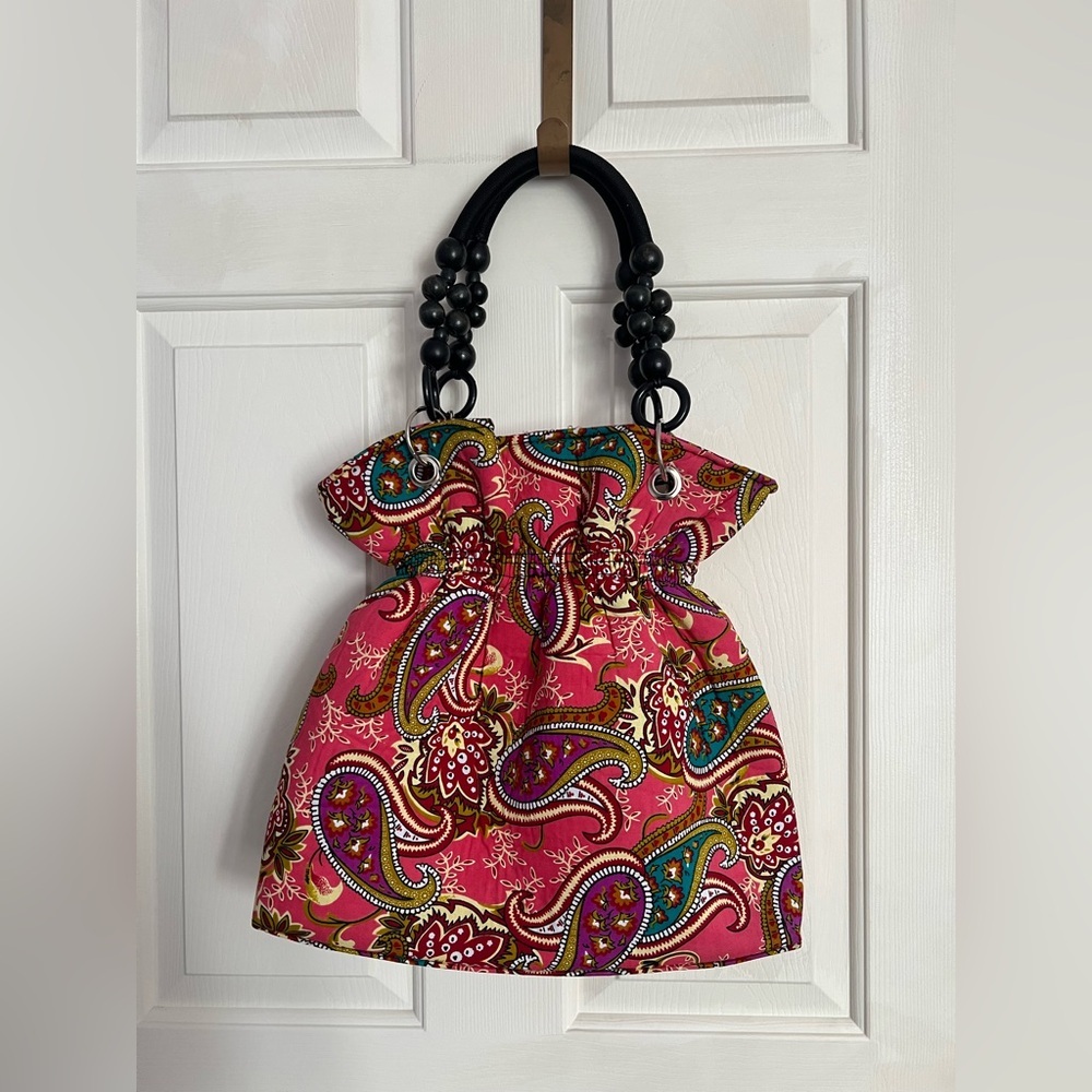 Colorful Paisley Handbag with Black Handles